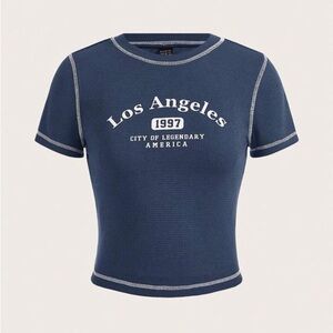 SHEIN EZwear Women’s Navy Blue Los Angeles Crop Top